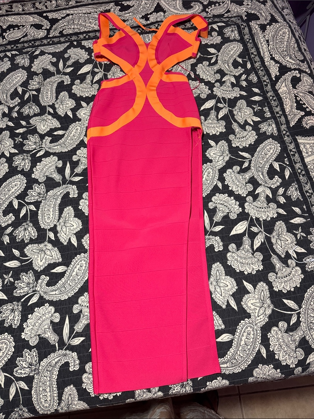 Fashion Nova Fuchsia Maxi Dress with Orange Cutouts